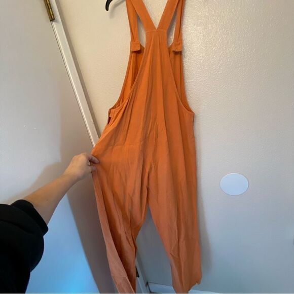 Sisstr Evolution Dessi linen lagenlook boho jumpsuit overalls wide leg orange L - Picture 3 of 14